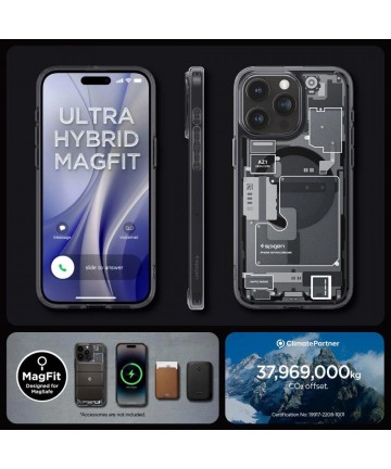 Spigen Ultra Hybrid Mag Case with MagSafe for iPhone 15 Pro - Dark Gray (Zero One Pattern)