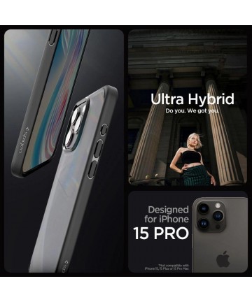 Spigen Ultra Hybrid iPhone 15 Pro Case - Clear Black