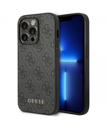 Guess GUHCP14XG4GFGR iPhone 14 Pro Max 6,7" szary/grey hard case 4G Metal Gold Logo