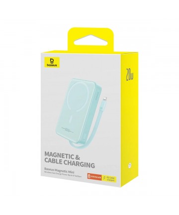 Baseus Magnetic Mini MagSafe 10000mAh 20W powerbank with built-in Lightning cable - blue + Baseus Simple Series USB-C - USB-C 60