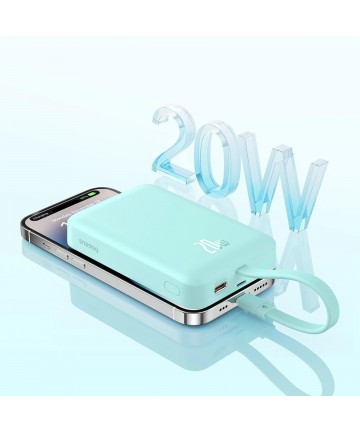 Baseus Magnetic Mini MagSafe 10000mAh 20W powerbank with built-in Lightning cable - blue + Baseus Simple Series USB-C - USB-C 60