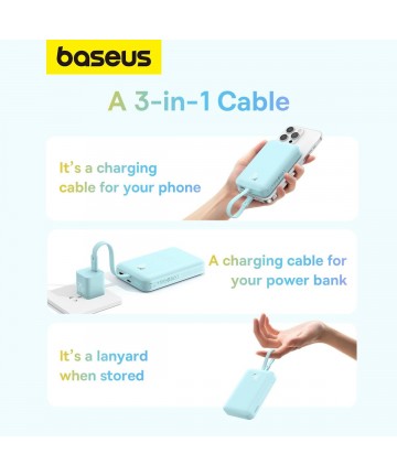 Baseus Magnetic Mini MagSafe 10000mAh 20W powerbank with built-in Lightning cable - blue + Baseus Simple Series USB-C - USB-C 60