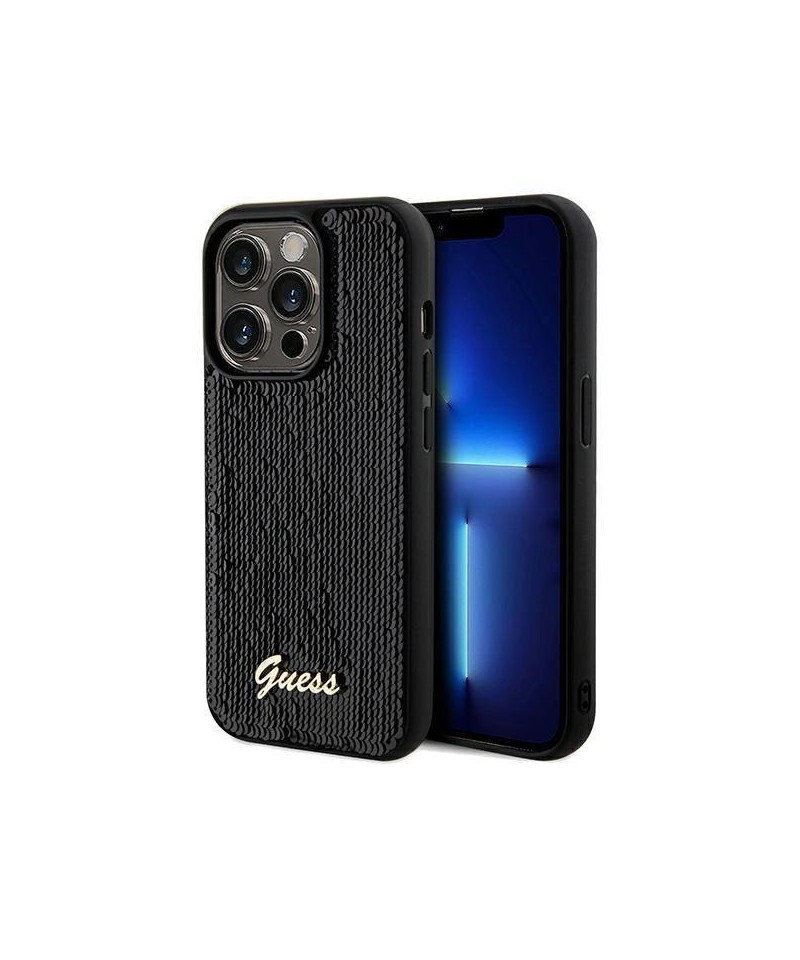 Guess Sequin Script Metal case for iPhone 14 Pro Max - black