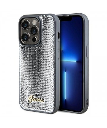 Guess Sequin Script Metal case for iPhone 14 Pro Max - silver