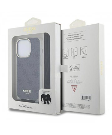 Guess Crossbody Cord 4G Print case for iPhone 15 Pro - black
