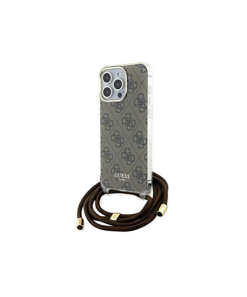Guess Crossbody Cord 4G Print case for iPhone 15 Pro - brown