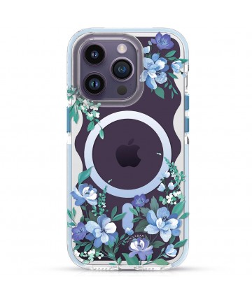 Kingxbar Flora Series magnetic case for iPhone 14 Plus MagSafe decorated with orchid flowers print