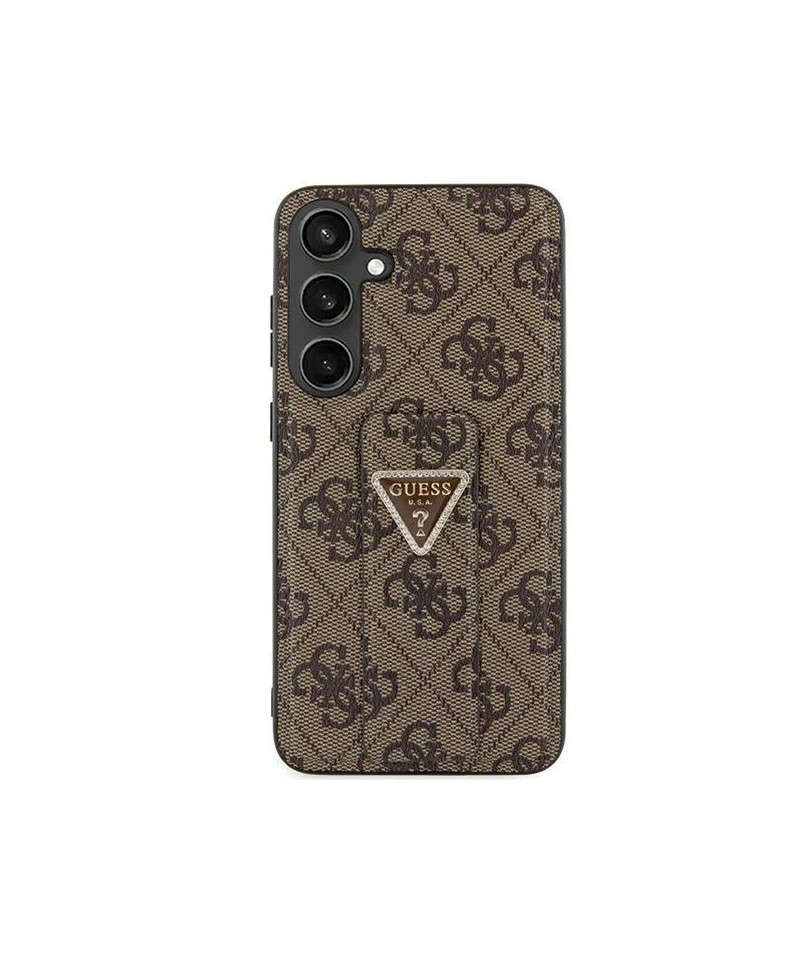 Guess Grip Stand 4G Triangle Strass Case for Samsung Galaxy S24 Ultra - Brown