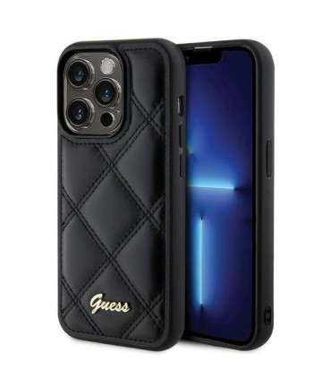 Guess Quilted Metal Logo case for iPhone 15 Pro Max - black