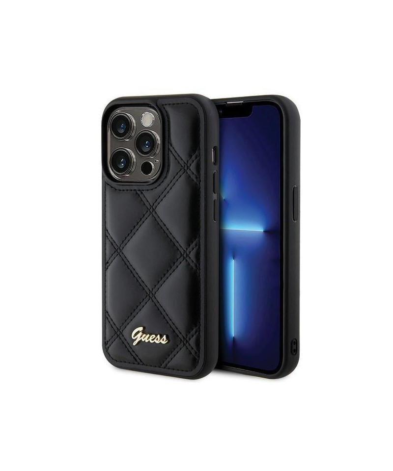 Guess Quilted Metal Logo case for iPhone 15 Pro Max - black
