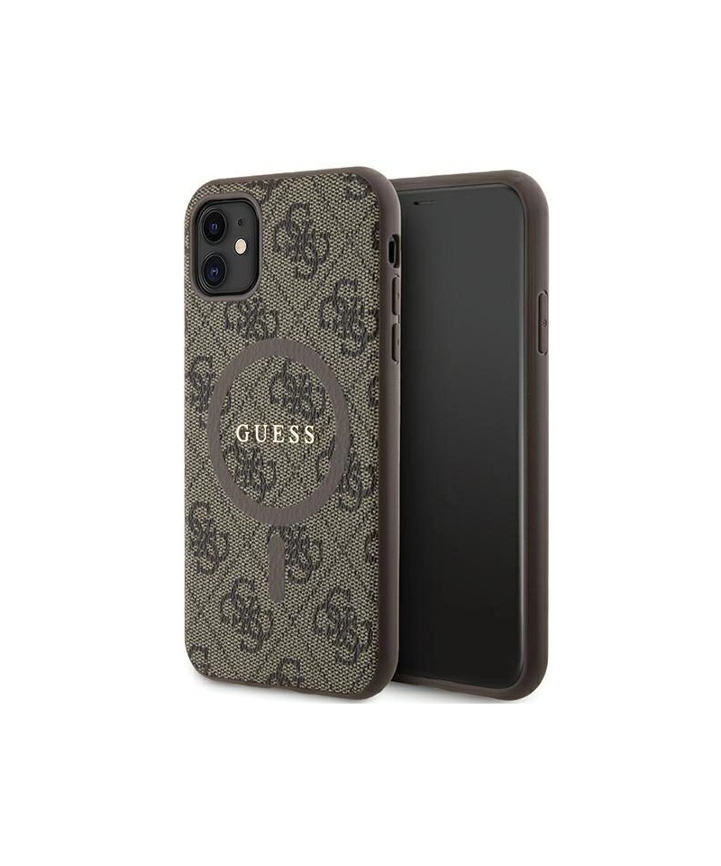 Guess GUHMN61G4GFRW iPhone 11 6.1" / Xr brown/brown hardcase 4G Collection Leather Metal Logo MagSafe