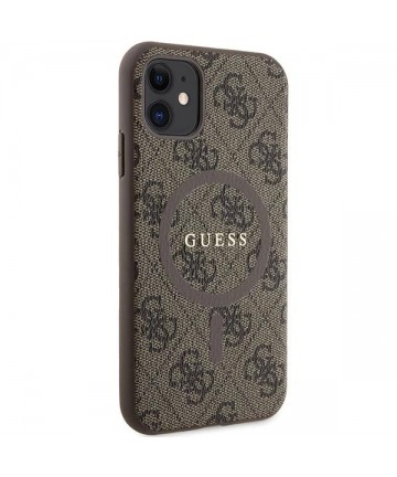 Guess GUHMN61G4GFRW iPhone 11 6.1" / Xr brown/brown hardcase 4G Collection Leather Metal Logo MagSafe