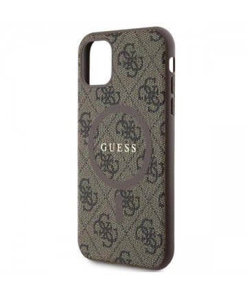 Guess GUHMN61G4GFRW iPhone 11 6.1" / Xr brown/brown hardcase 4G Collection Leather Metal Logo MagSafe