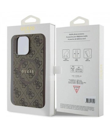Guess 4G Collection Leather Metal Logo MagSafe Case for iPhone 13 Pro / iPhone 13 - Brown