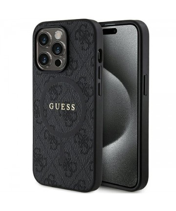 Guess 4G Collection Leather Metal Logo MagSafe Case for iPhone 14 Pro Max - Black