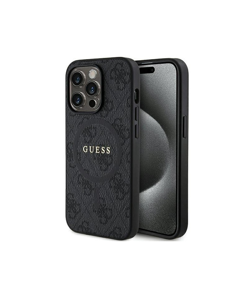Guess 4G Collection Leather Metal Logo MagSafe Case for iPhone 14 Pro Max - Black