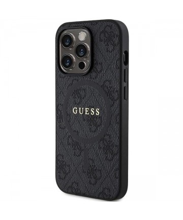 Guess 4G Collection Leather Metal Logo MagSafe Case for iPhone 14 Pro Max - Black