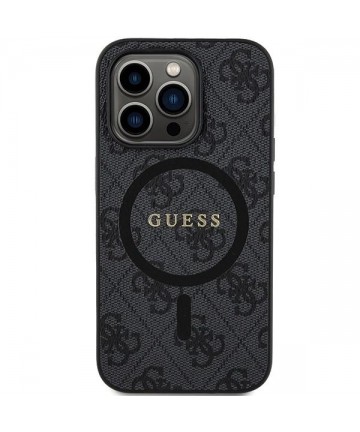 Guess 4G Collection Leather Metal Logo MagSafe Case for iPhone 14 Pro Max - Black