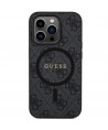 Guess 4G Collection Leather Metal Logo MagSafe Case for iPhone 14 Pro Max - Black