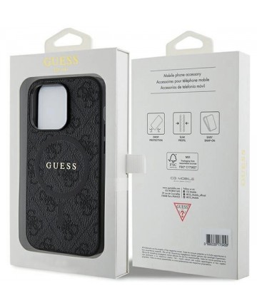 Guess 4G Collection Leather Metal Logo MagSafe Case for iPhone 14 Pro Max - Black
