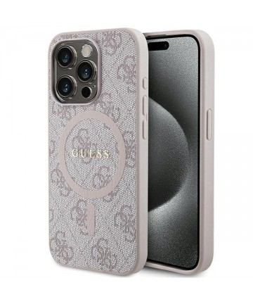 Guess 4G Collection Leather Metal Logo MagSafe Case for iPhone 14 Pro Max - Pink