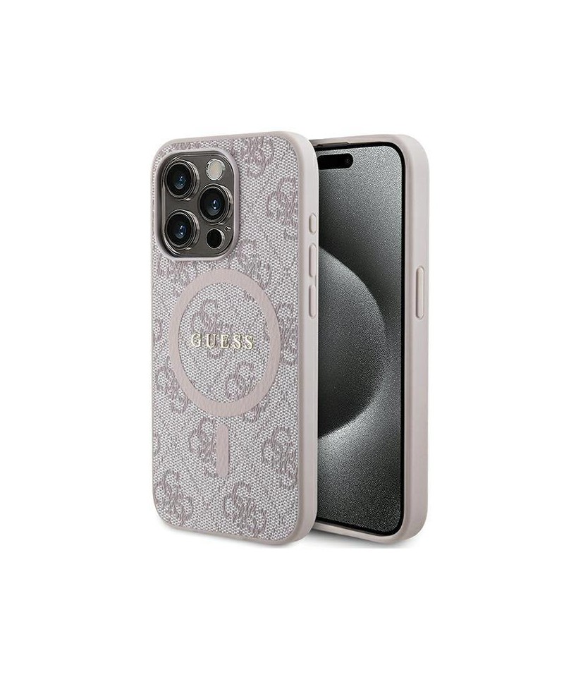 Guess 4G Collection Leather Metal Logo MagSafe Case for iPhone 14 Pro Max - Pink