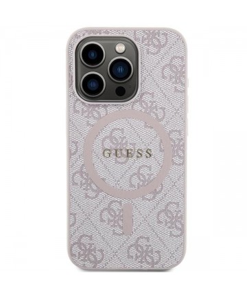 Guess 4G Collection Leather Metal Logo MagSafe Case for iPhone 14 Pro Max - Pink