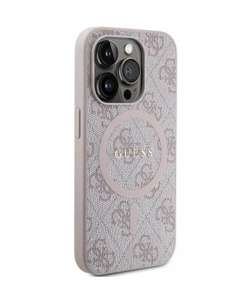Guess 4G Collection Leather Metal Logo MagSafe Case for iPhone 14 Pro Max - Pink