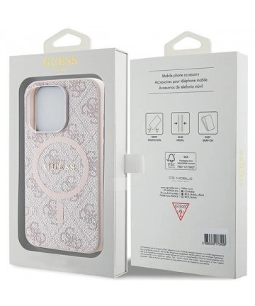 Guess 4G Collection Leather Metal Logo MagSafe Case for iPhone 14 Pro Max - Pink
