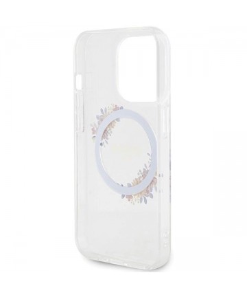 Guess IML Flowers Wreatch MagSafe case for iPhone 15 Pro - transparent
