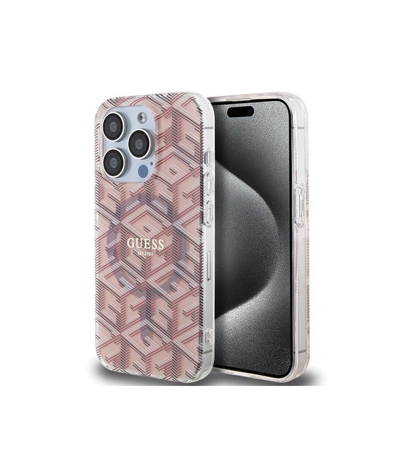 Guess IML GCube MagSafe case for iPhone 15 Pro - pink