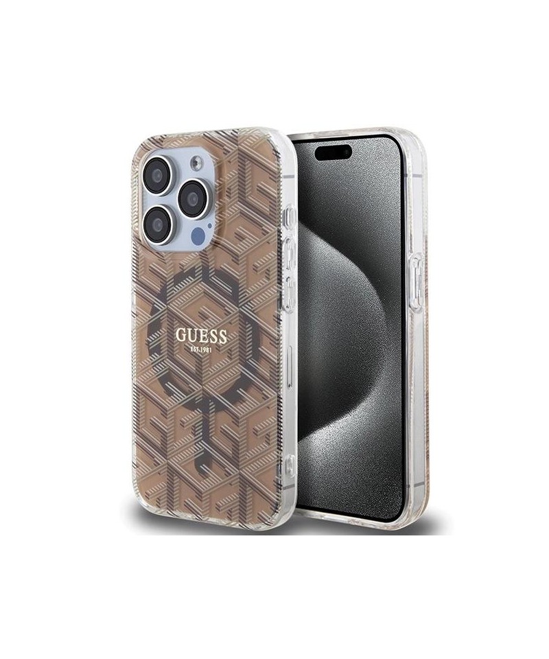 Guess IML GCube MagSafe case for iPhone 15 Pro - brown