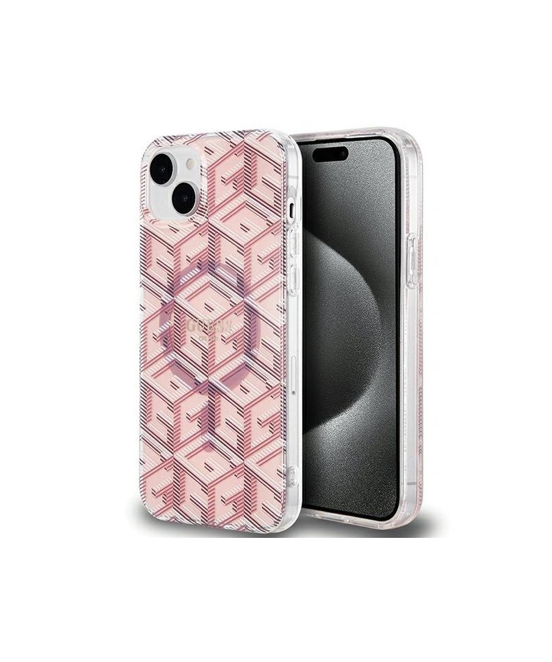 Guess IML GCube MagSafe case for iPhone 15 Plus / 14 Plus - pink