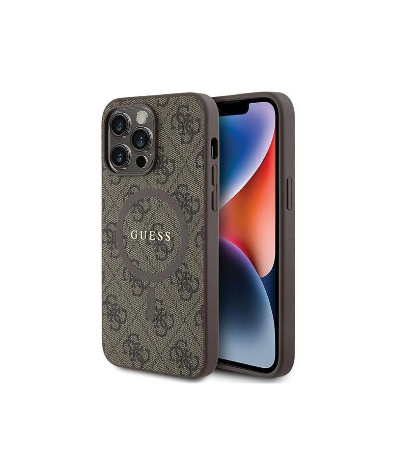 Guess GUHMP15XG4GFRW iPhone 15 Pro Max 6.7" brown/brown hardcase 4G Collection Leather Metal Logo MagSafe