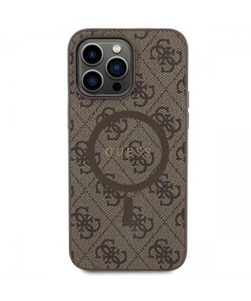 Guess GUHMP15XG4GFRW iPhone 15 Pro Max 6.7" brown/brown hardcase 4G Collection Leather Metal Logo MagSafe