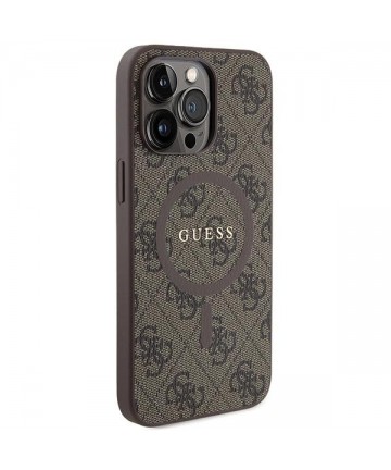 Guess GUHMP15XG4GFRW iPhone 15 Pro Max 6.7" brown/brown hardcase 4G Collection Leather Metal Logo MagSafe