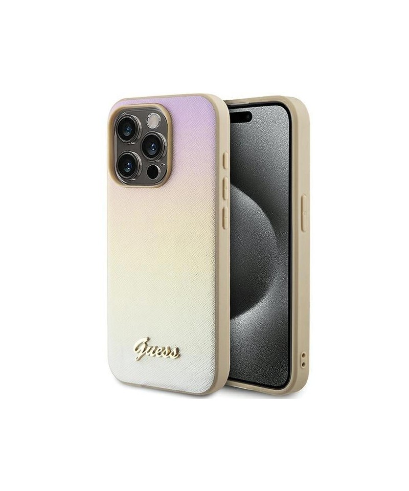 Guess Saffiano Iridescent Script case for iPhone 14 Pro - gold