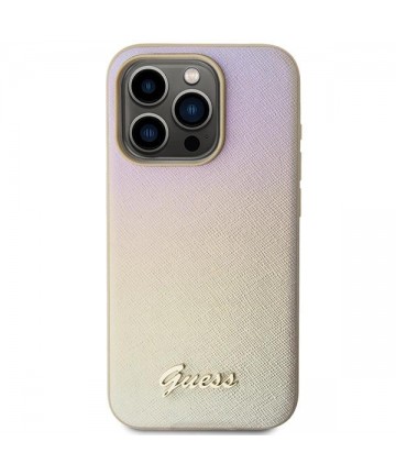 Guess Saffiano Iridescent Script case for iPhone 14 Pro - gold