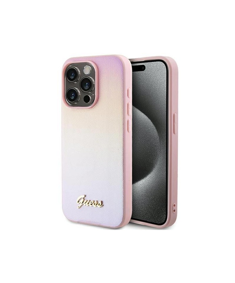 Guess Saffiano Iridescent Script case for iPhone 14 Pro - pink