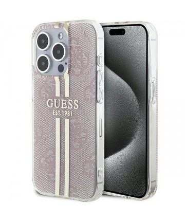 Guess IML 4G Gold Stripe case for iPhone 14 Pro Max - pink