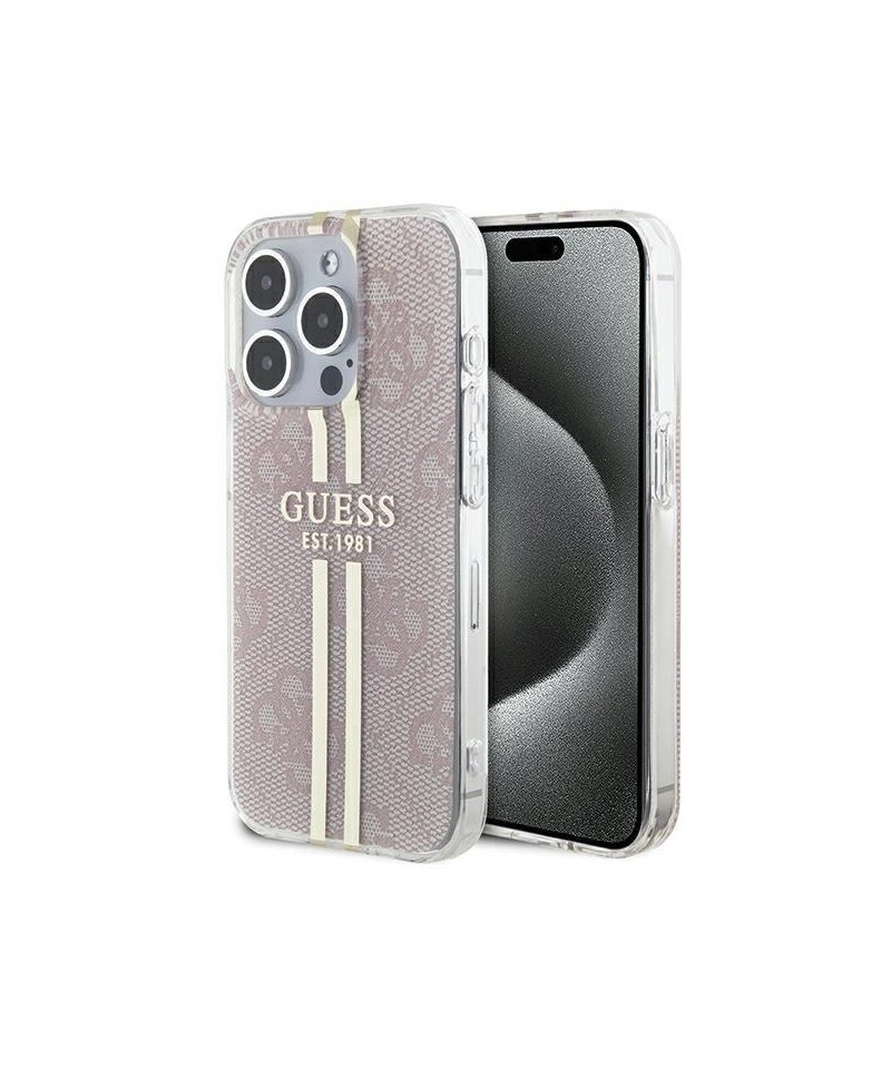 Guess IML 4G Gold Stripe case for iPhone 14 Pro Max - pink
