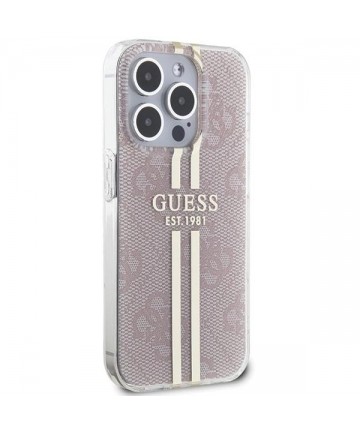 Guess IML 4G Gold Stripe case for iPhone 14 Pro Max - pink