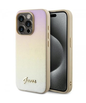 Guess Saffiano Iridescent Script case for iPhone 14 Pro Max - gold