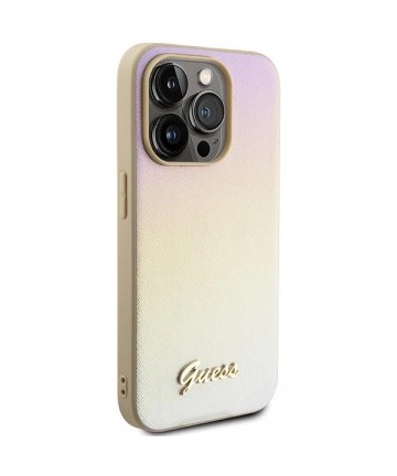 Guess Saffiano Iridescent Script case for iPhone 14 Pro Max - gold