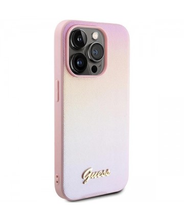 Guess Saffiano Iridescent Script case for iPhone 14 Pro Max - pink