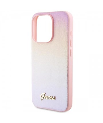 Guess Saffiano Iridescent Script case for iPhone 14 Pro Max - pink