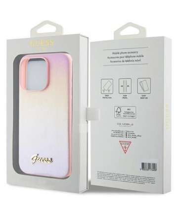 Guess Saffiano Iridescent Script case for iPhone 14 Pro Max - pink