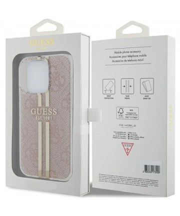 Guess IML 4G Gold Stripe case for iPhone 15 Pro - pink