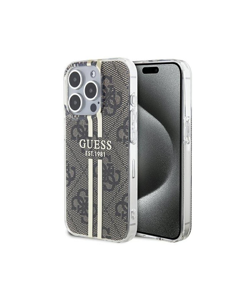 Guess IML 4G Gold Stripe case for iPhone 15 Pro - brown