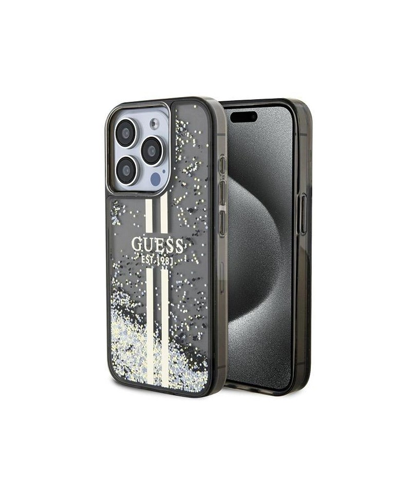 Guess Liquid Glitter Gold Stripes case for iPhone 15 Pro - black